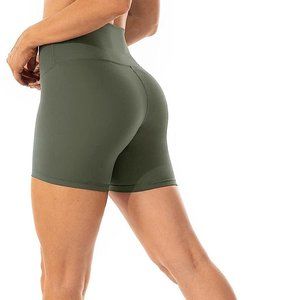 Lavento Women's Naked Feeling 5 inch Biker Shorts (Olive Green, 6)